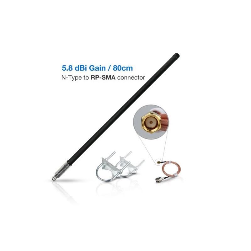 Fiber Glass Antenna - 5.8dBi - N-Type to SMA - EU868MHz BLACK